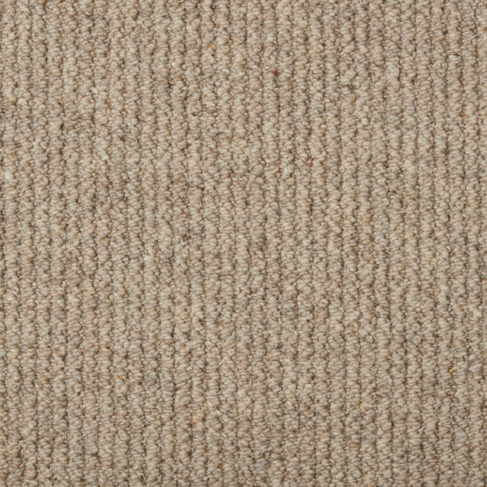 Warm cocoa beige carpet with fine vertical wool loop rows and subtle brown flecks