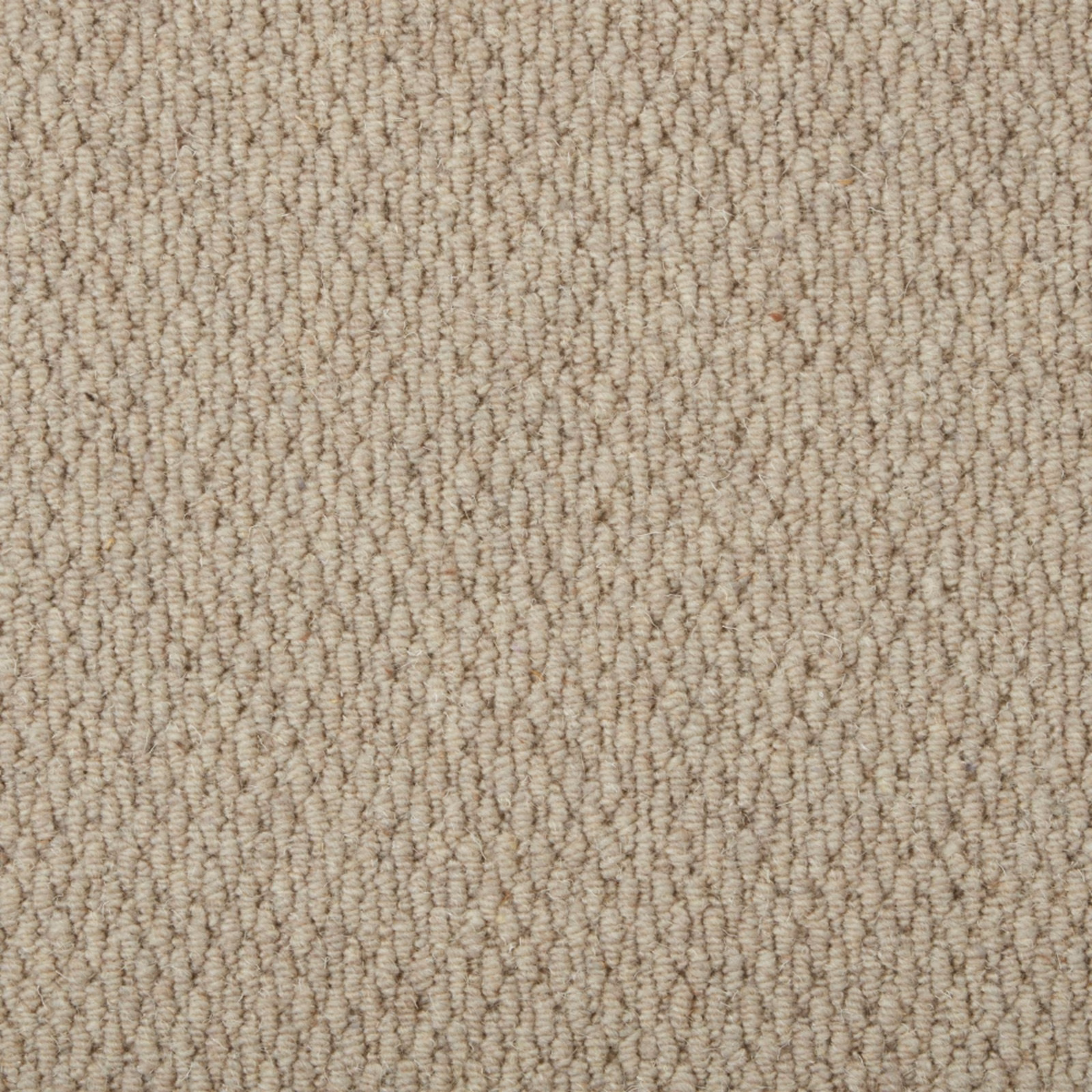 Warm stone-beige carpet with dense irregular loop rows and softly flecked texture