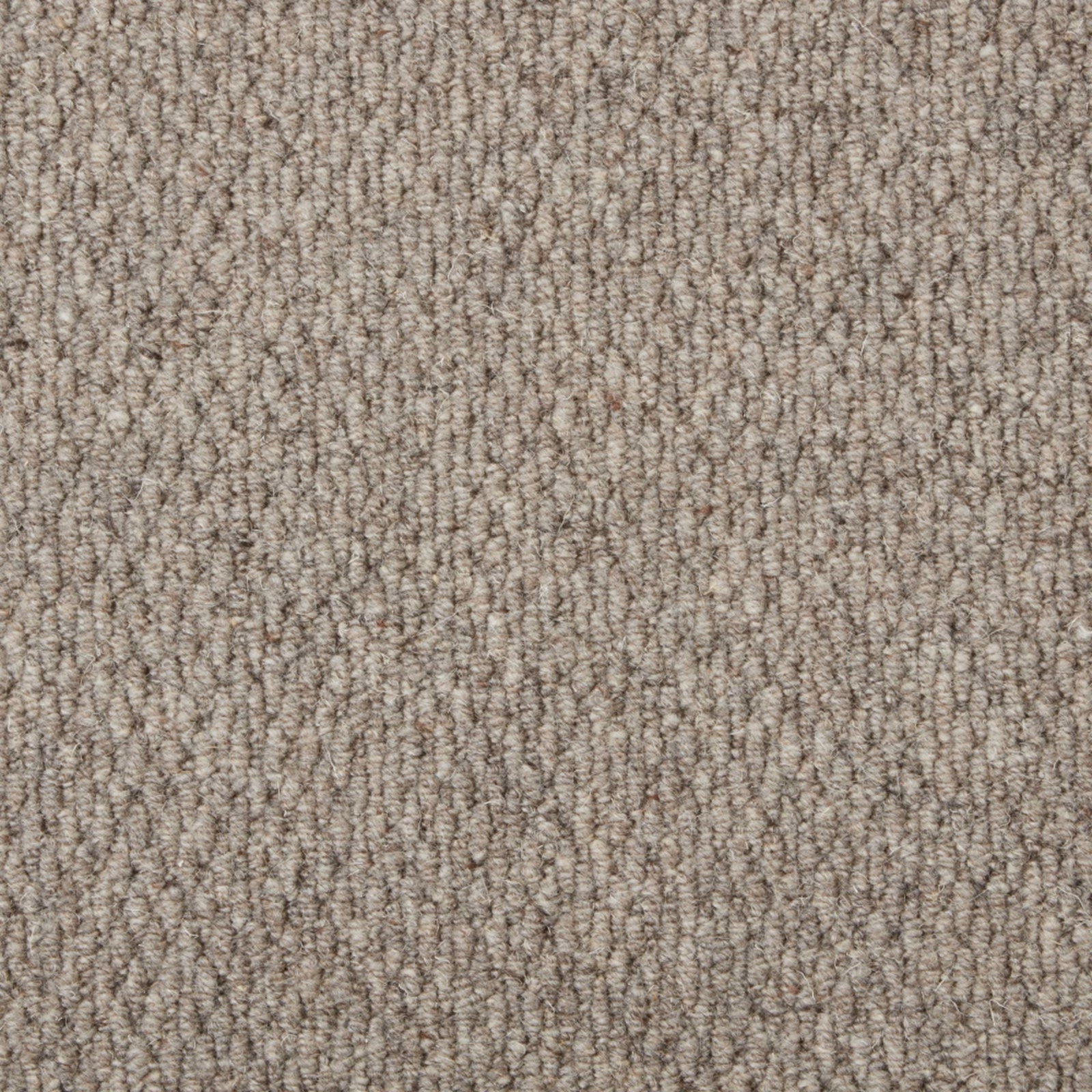 Warm taupe-grey wool loop carpet with softly mottled vertical texture