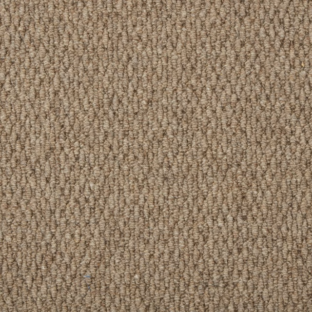 Warm taupe Wool Loop carpet with tightly curled loops and subtle vertical striations