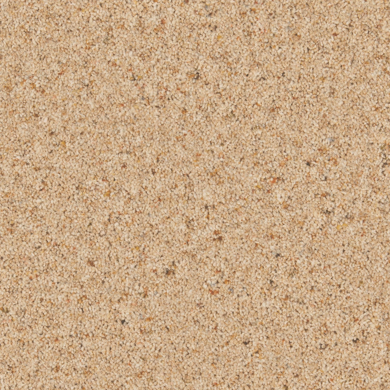 Close-up of warm chamois beige carpet with dense flecked twist texture