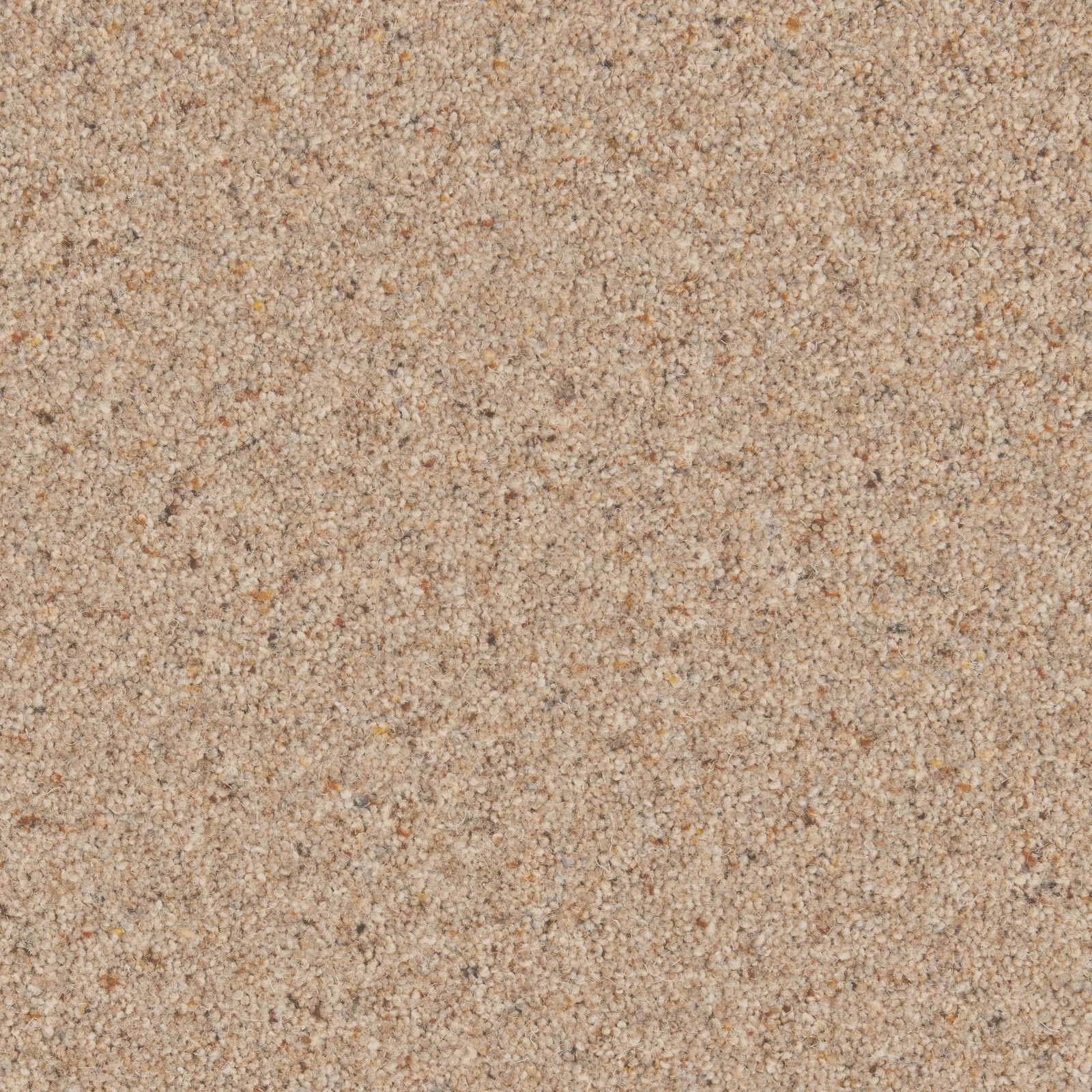 Warm oat-beige carpet with fine flecked twist texture and tonal brown fibres