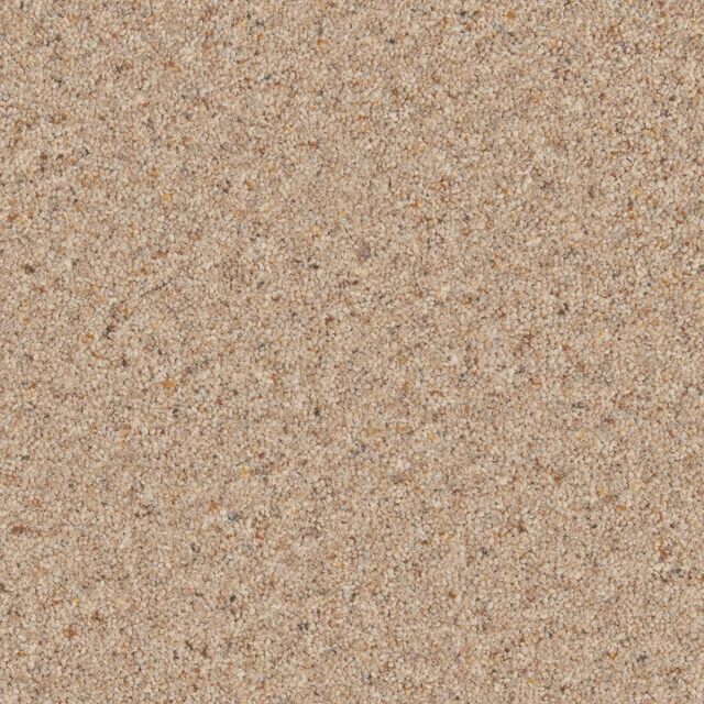 Warm oat-beige carpet with fine flecked twist texture and tonal brown fibres