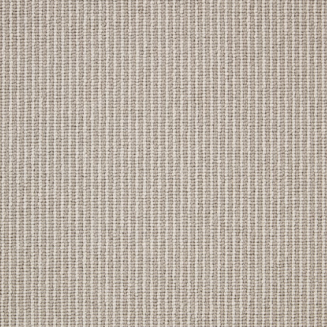 Greige and ivory Wool Loop carpet with fine vertical stripes and dense tactile loops