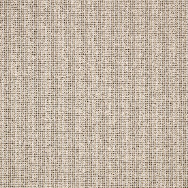 Warm oatmeal taupe wool loop carpet with fine vertical stripes and softly flecked texture