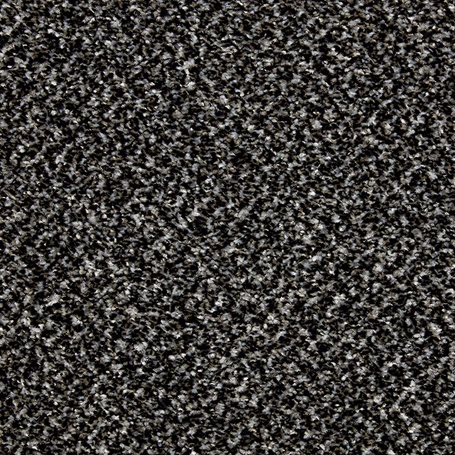 Dense ebony-black carpet texture with irregular grey and pale flecks across the surface