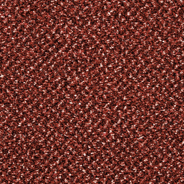 Deep ruby-red tweed carpet with dense pale flecks and granular textured surface