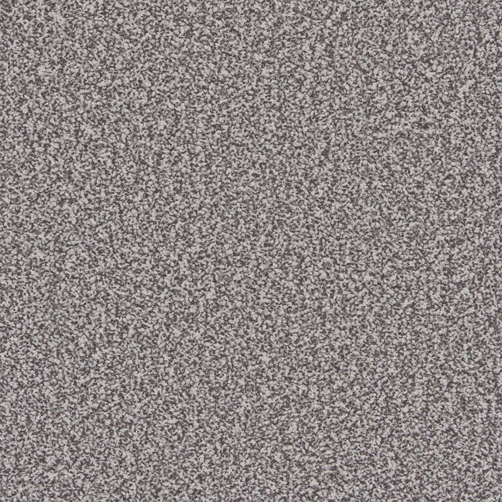Close-up of cool pewter-grey carpet with dense charcoal and pale flecking