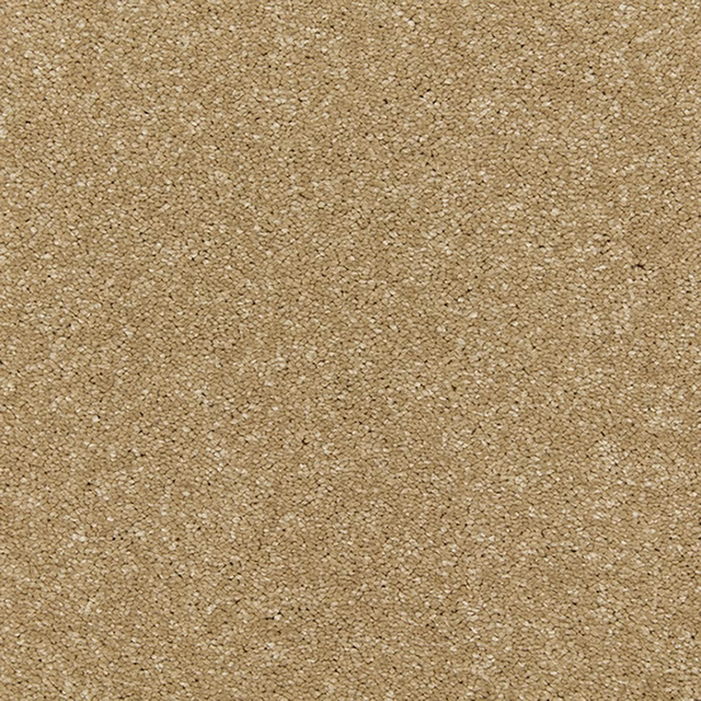 Warm camel-beige carpet with dense soft deep pile and fine pale flecks