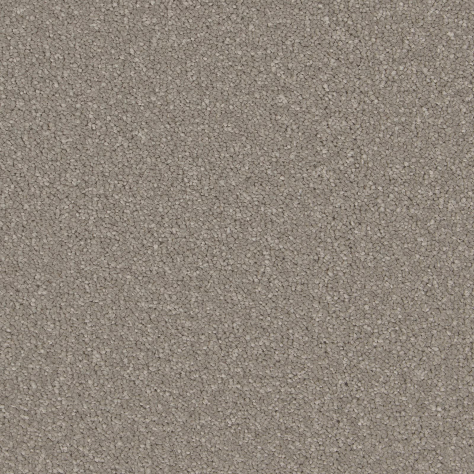 Warm taupe-grey carpet swatch showing a dense, softly pebbled deep pile texture