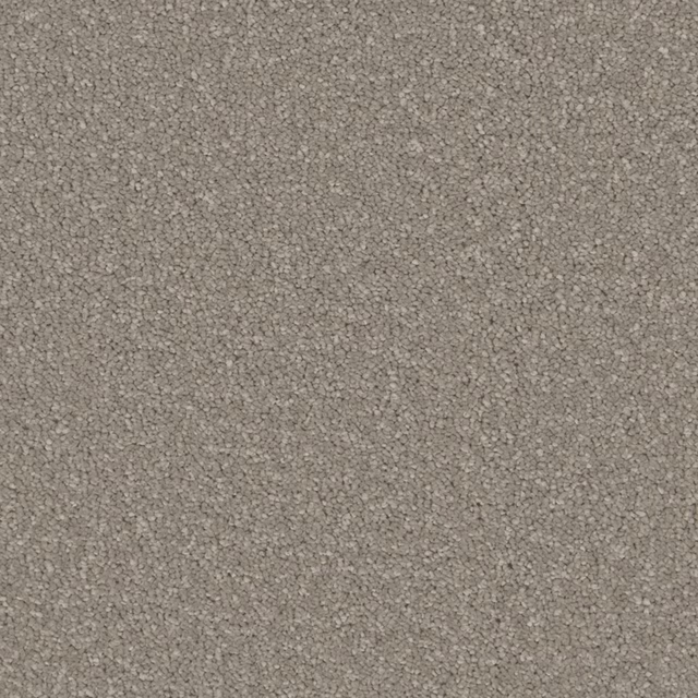 Warm taupe-grey carpet swatch showing a dense, softly pebbled deep pile texture