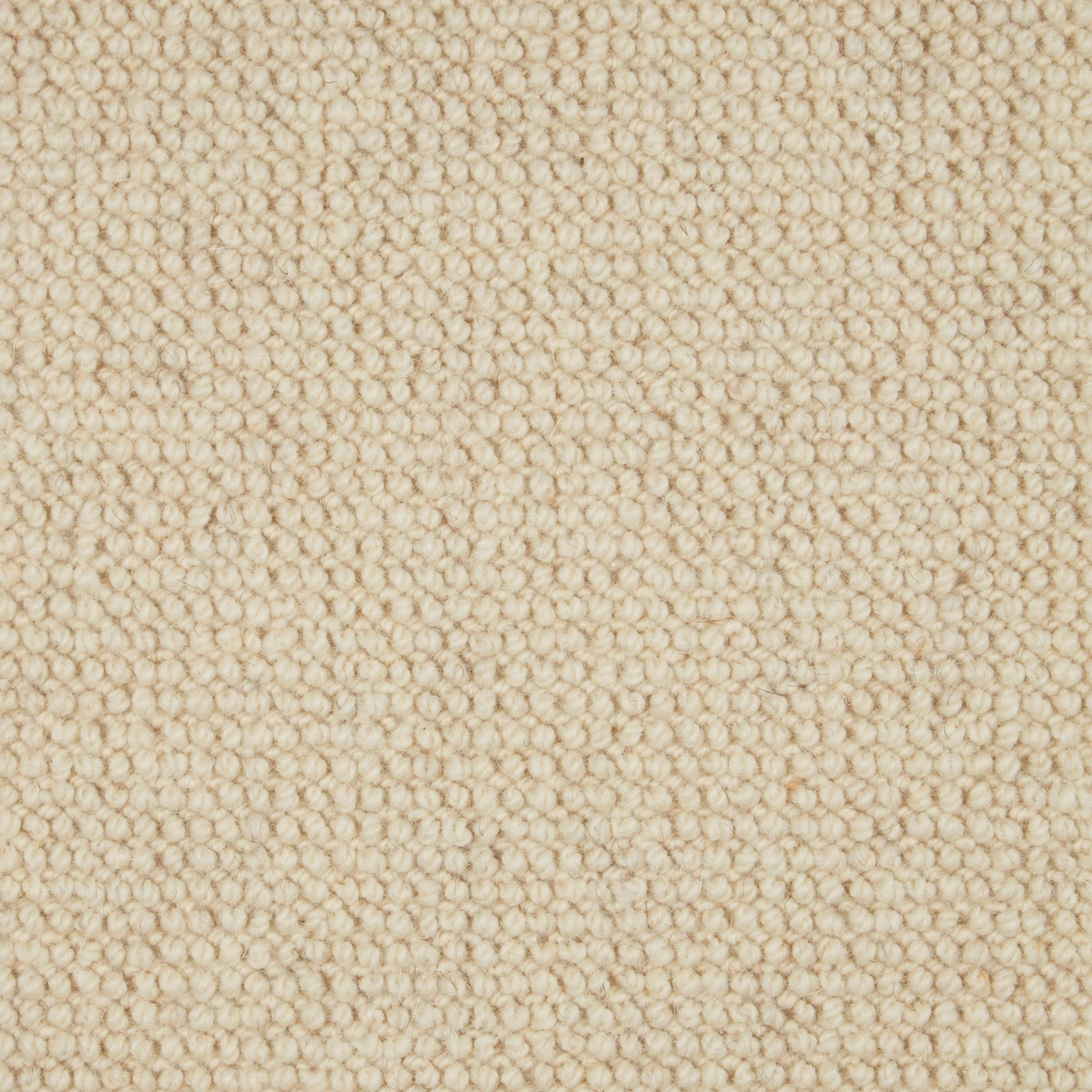Warm oatmeal-beige wool loop carpet with dense, softly pebbled texture