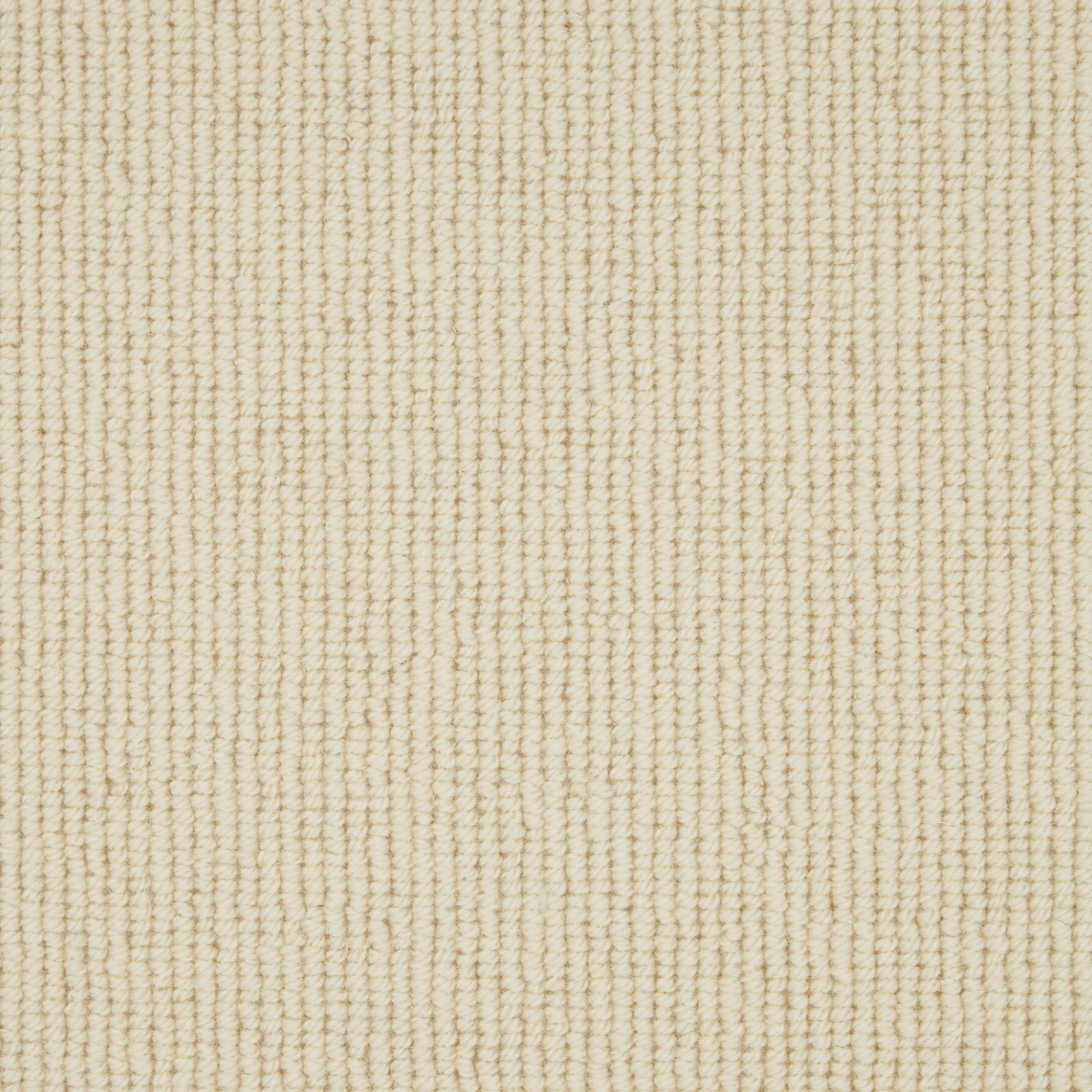 Warm ivory Wool Loop carpet with fine vertical ridges and beige flecks