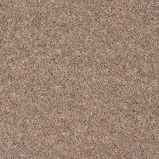 Close-up of warm rye-taupe carpet with fine brown and cream twist flecks