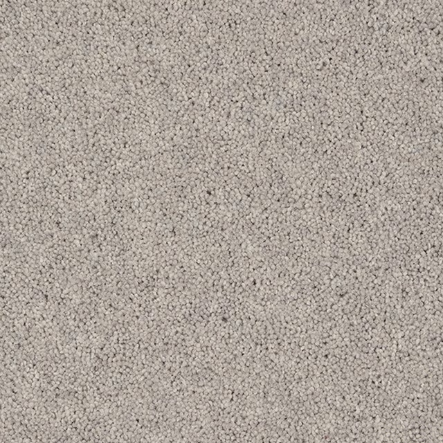 Cool silver-grey wool twist carpet with dense tiny loops and darker flecks