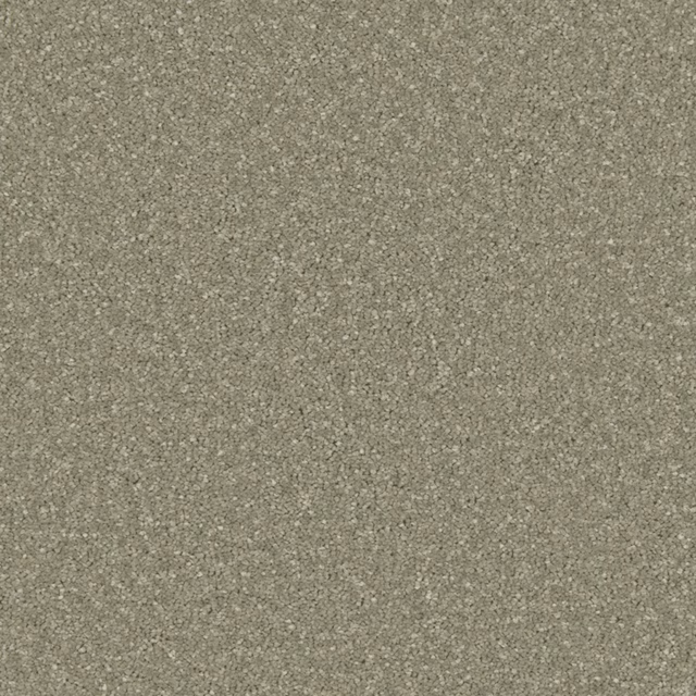 Close-up of muted olive-grey carpet with fine pale flecks and a dense textured surface