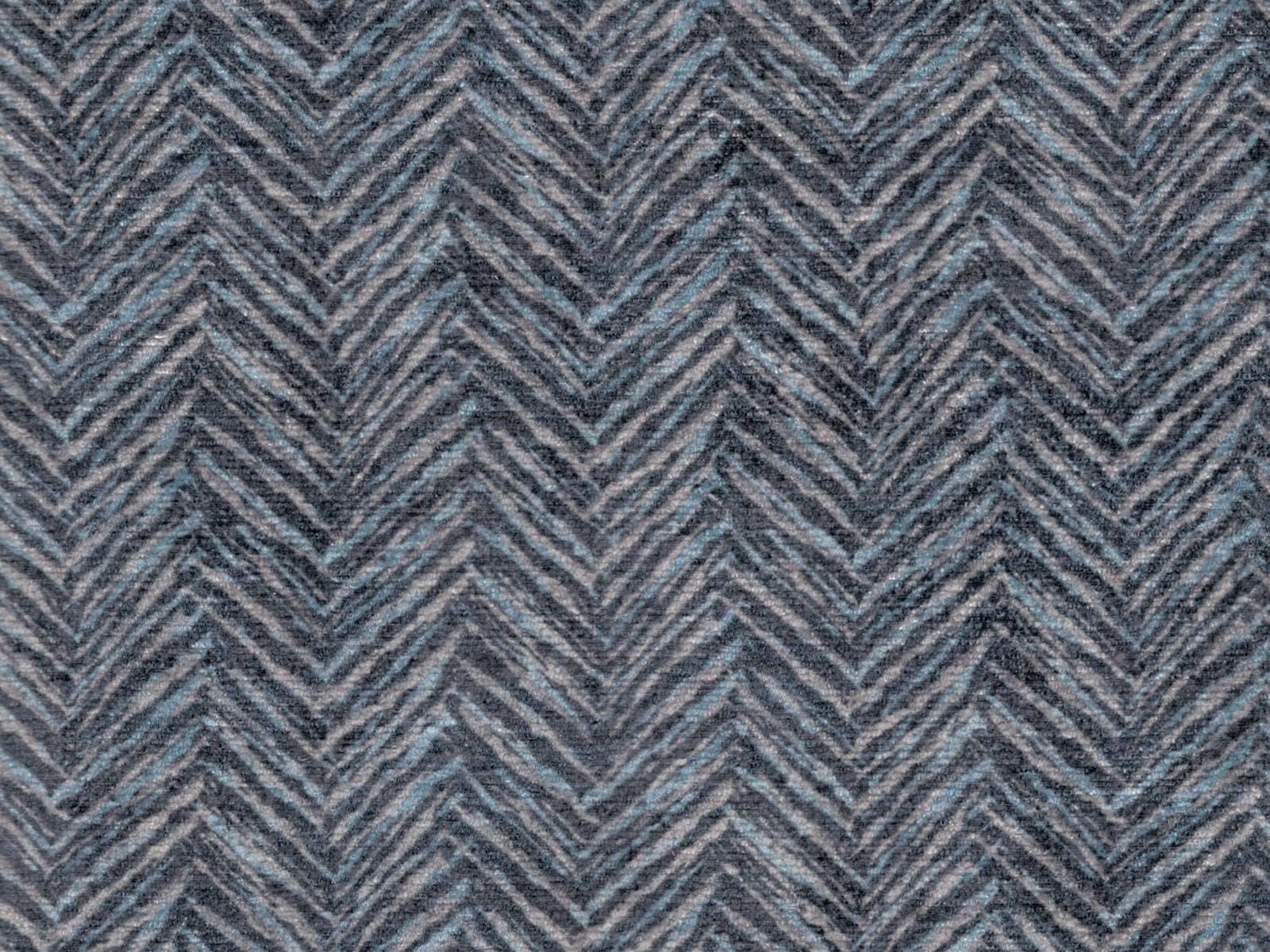 Blue-grey charcoal chenille with a tightly woven, layered chevron pattern