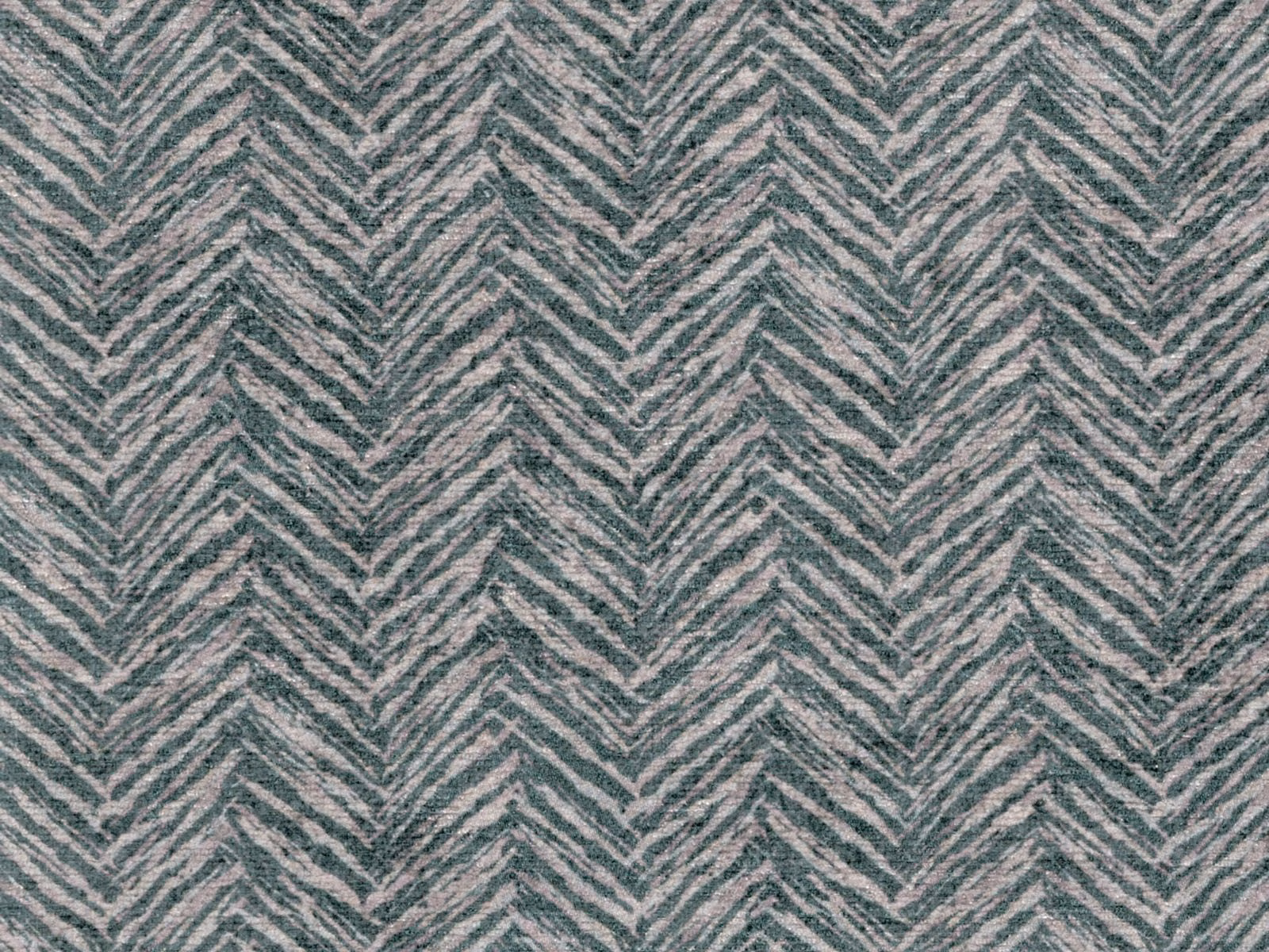 Muted teal-grey chenille with repeating pale grey chevron zigzags