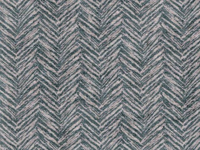 Muted teal-grey chenille with repeating pale grey chevron zigzags