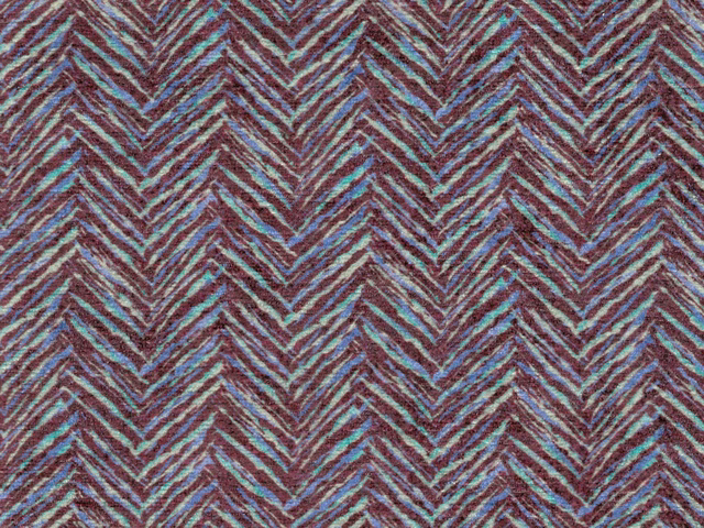 Plum chenille with teal and taupe broken chevron stripes in a tactile weave
