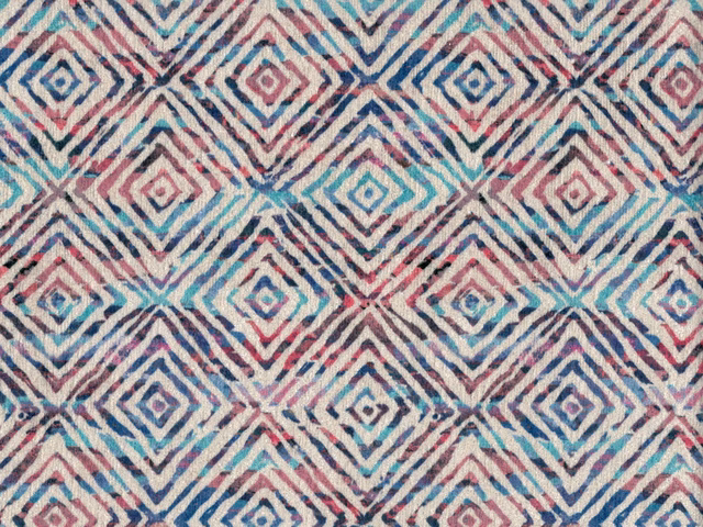 Ivory chenille with teal, navy and blush geometric diamond motifs
