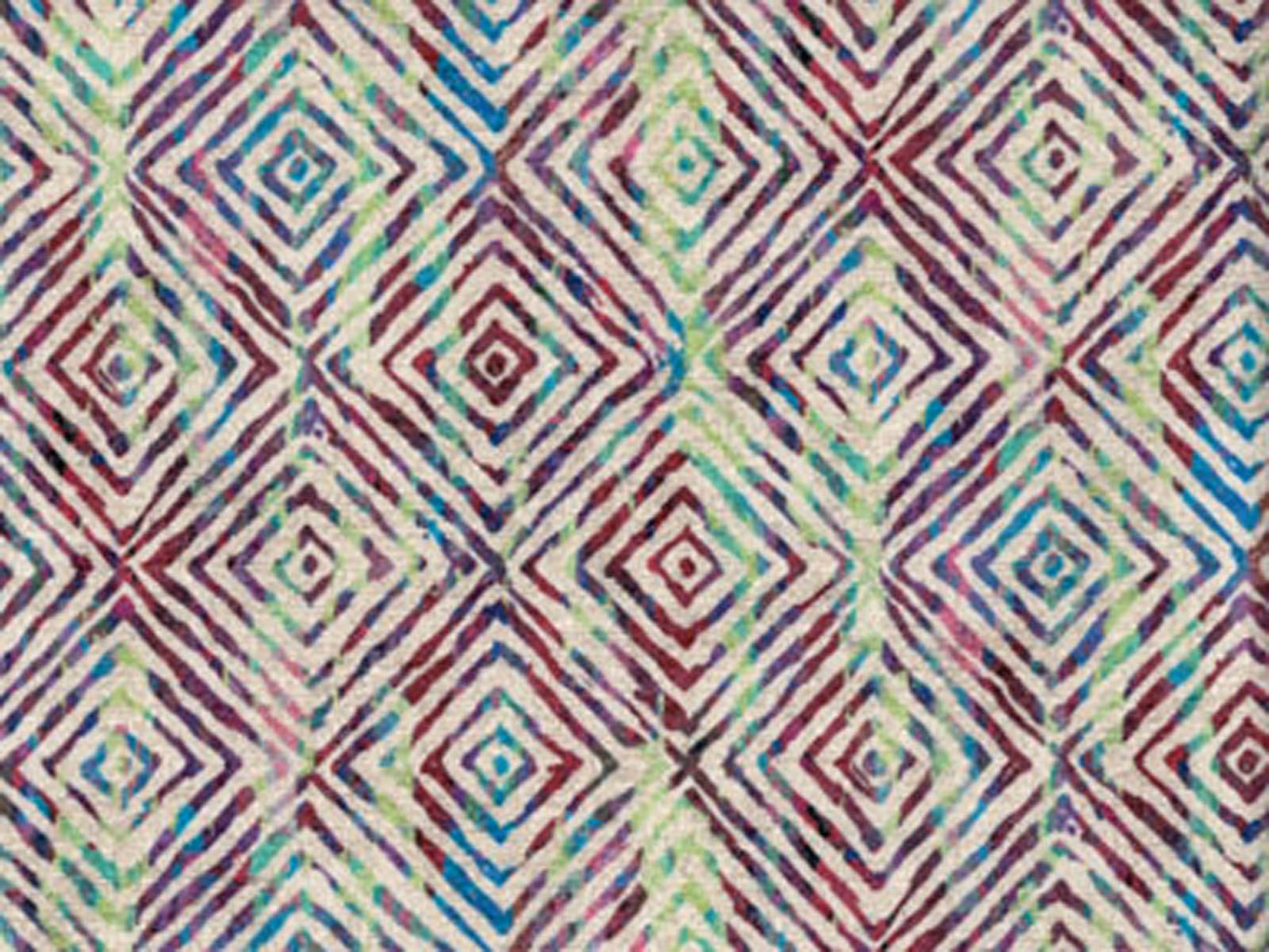 Cream chenille with burgundy, teal and pale green concentric diamond motifs