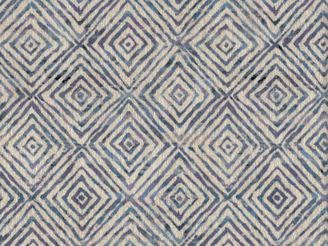Dusty blue-grey and ivory chenille showing repeating diamond and chevron motifs