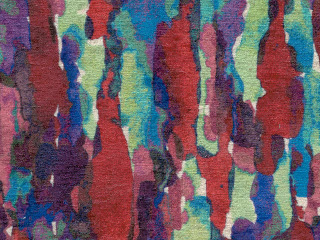 Jewel-toned chenille with vertical abstract bands in teal, burgundy, plum and lime