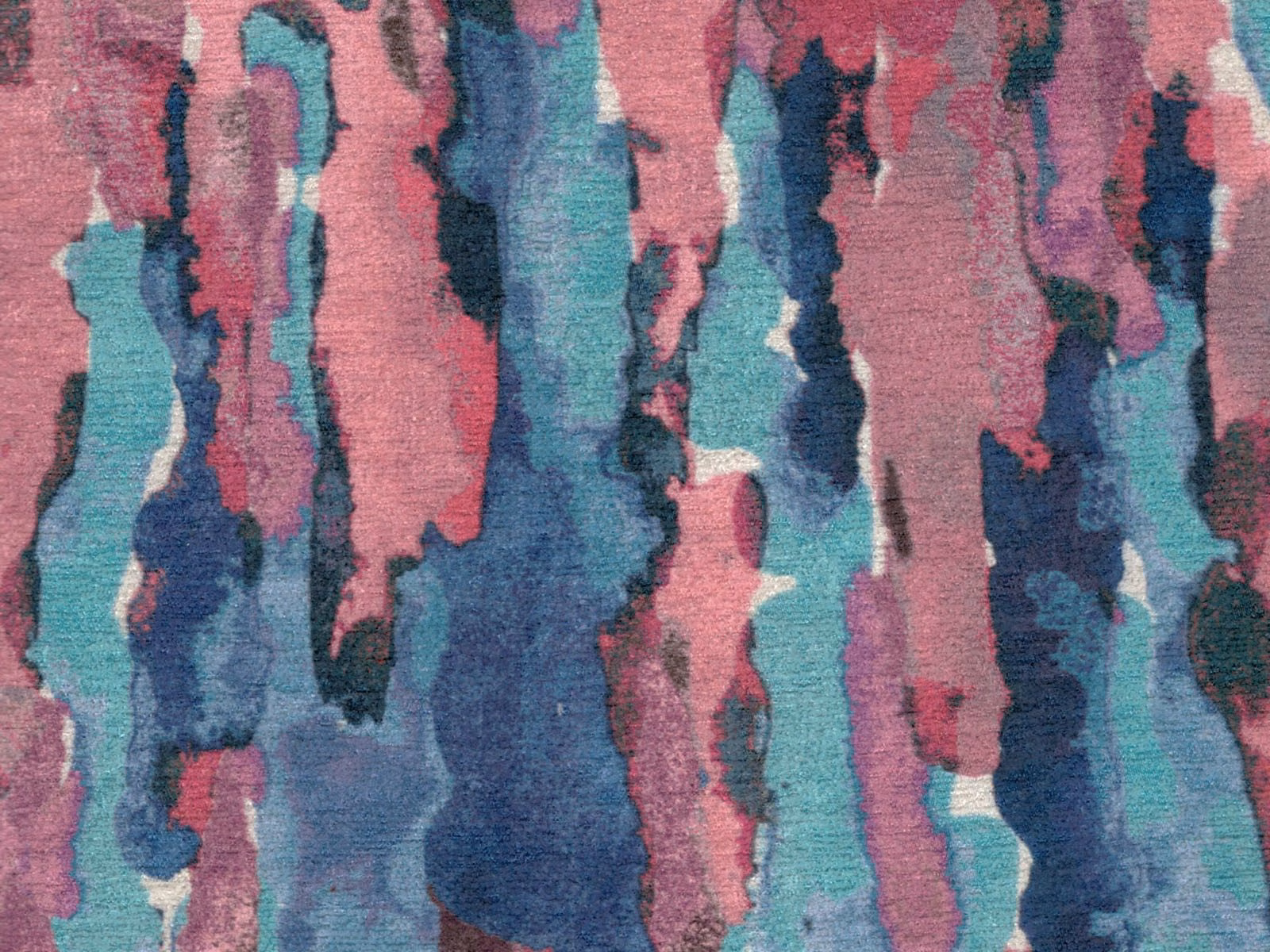 Mauve pink, teal and navy abstract vertical chenille stripes with a softly textured surface