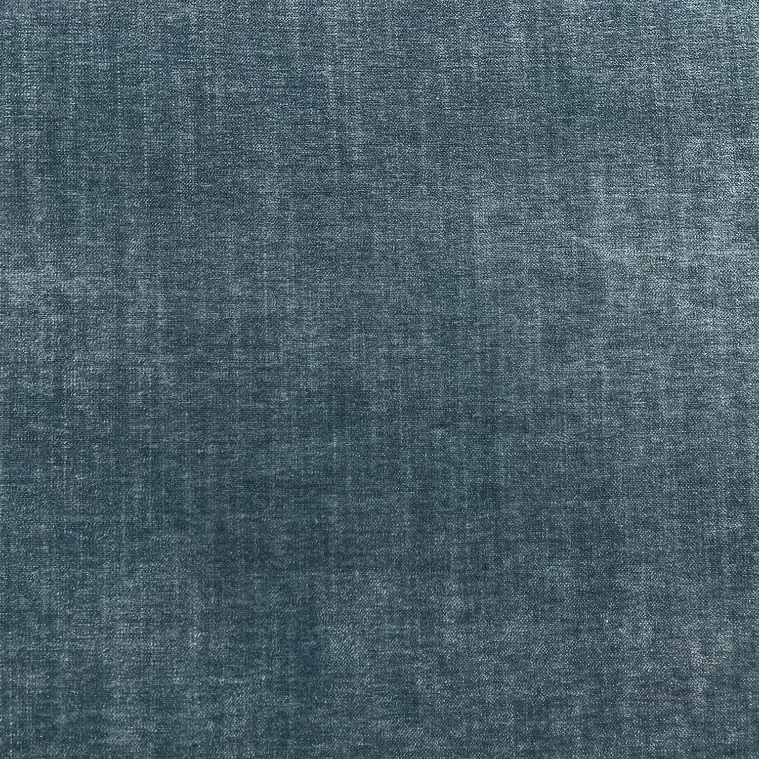 Muted blue-teal chenille with fine crosswoven texture and softly mottled tonal depth