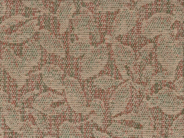 Mottled taupe chenille with olive flecks and muted red abstract woven marks