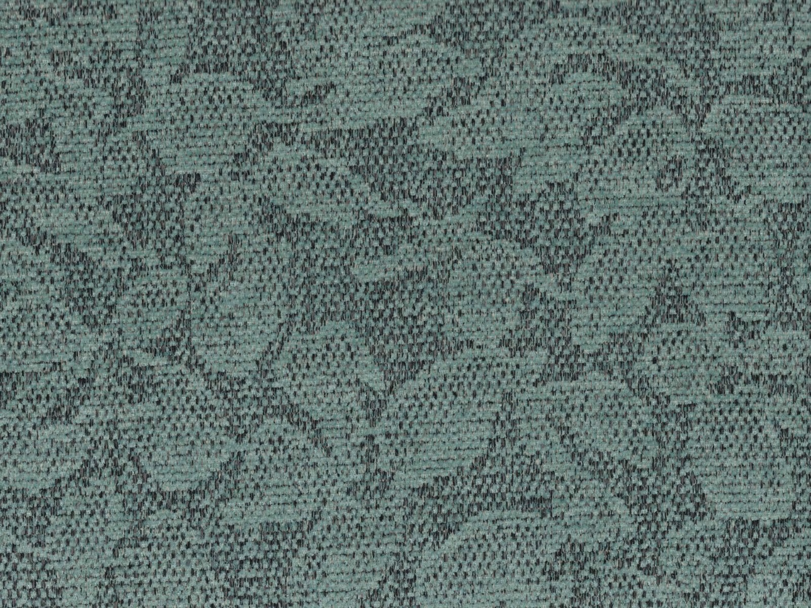 Muted blue-green chenille with dark flecks and irregular organic branching forms
