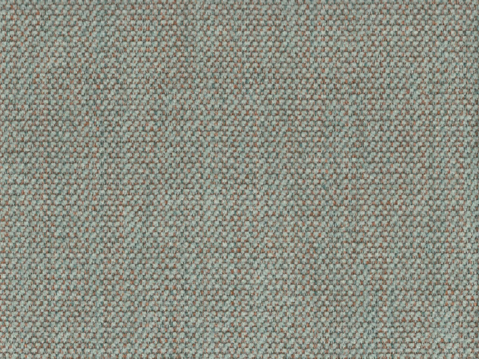 Close-up of muted aqua-sage chenille with taupe texture and tiny coral flecks