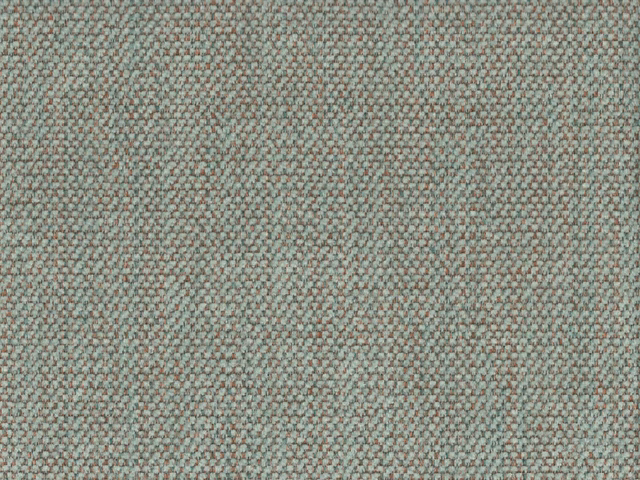 Close-up of muted aqua-sage chenille with taupe texture and tiny coral flecks