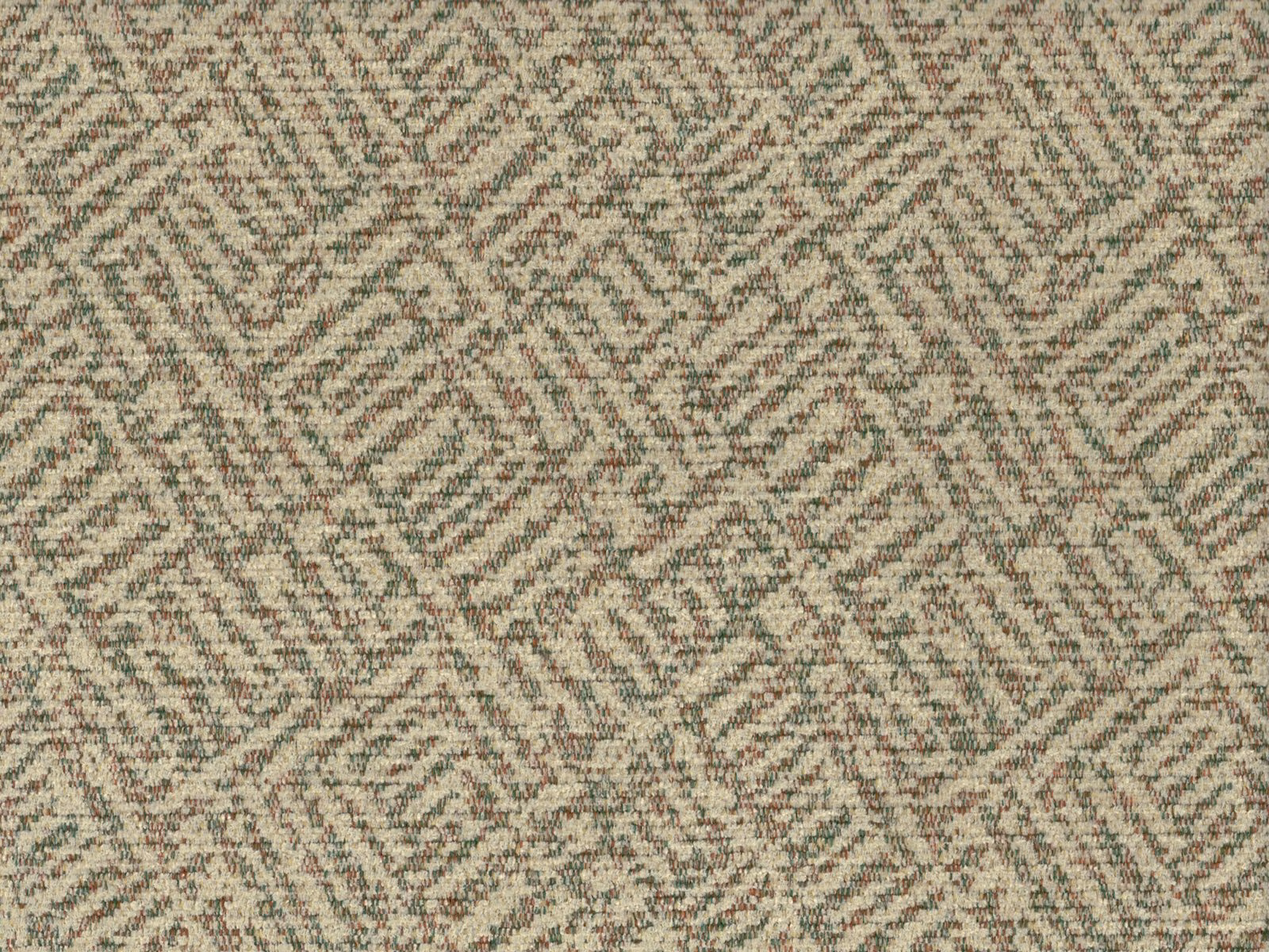 Warm oatmeal chenille with broken taupe and muted sage geometric texture