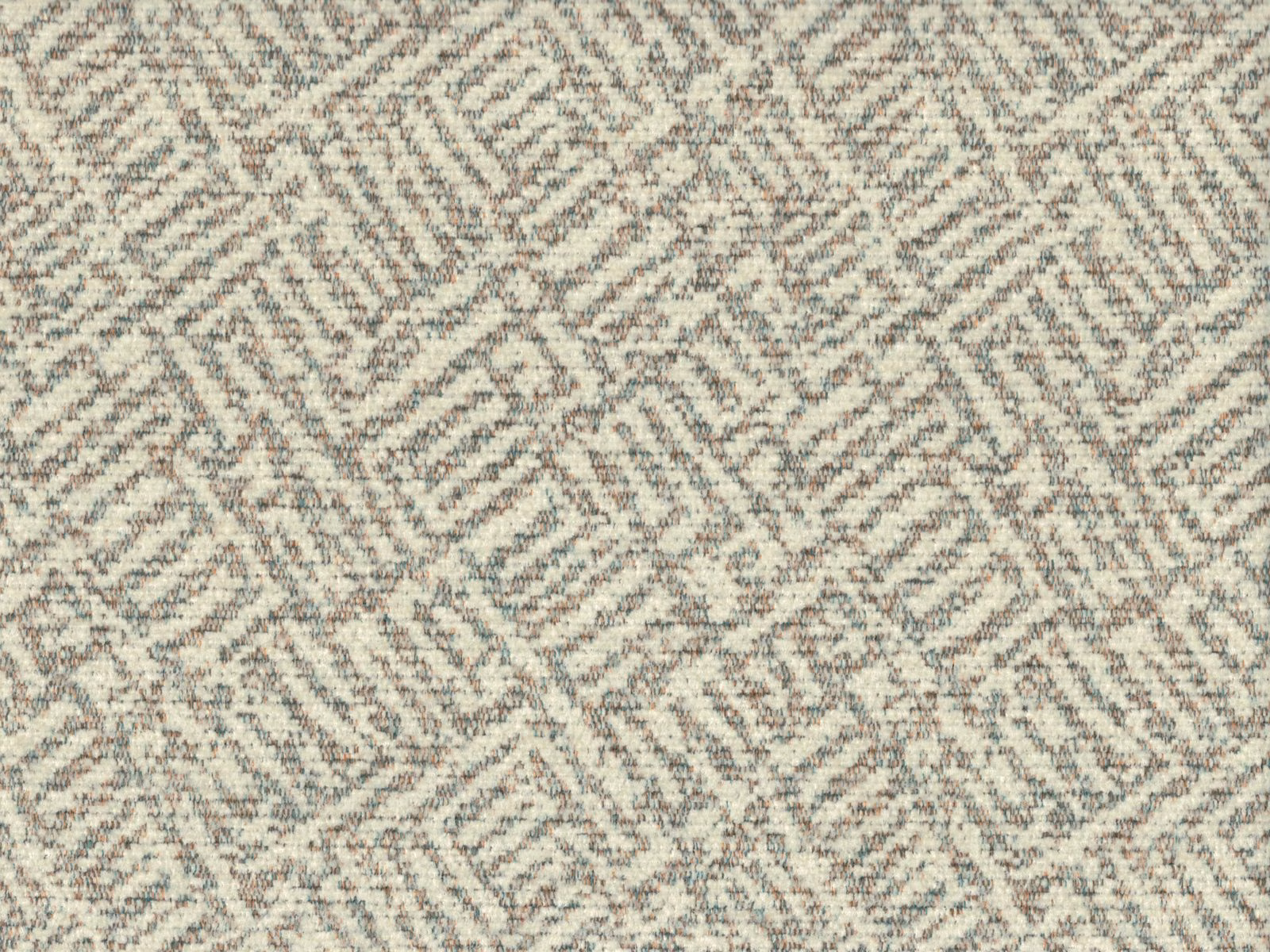 Warm ivory chenille with taupe-grey broken diamonds and softly nubby woven texture