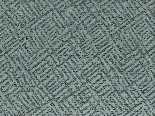 Muted sage-grey chenille with a dense broken geometric maze pattern