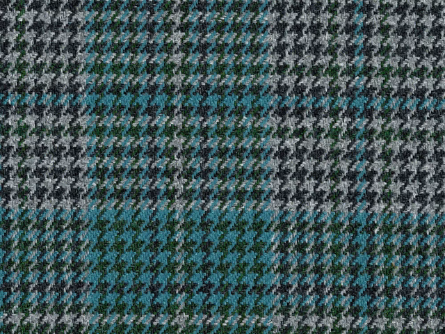 Close-up of teal, charcoal and pale grey broken-check flat weave