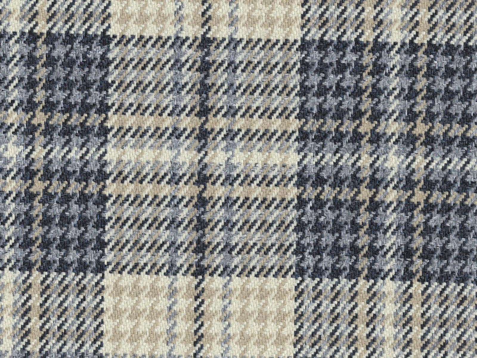 Charcoal grey and cream checked flat-weave fabric with a softly mottled texture