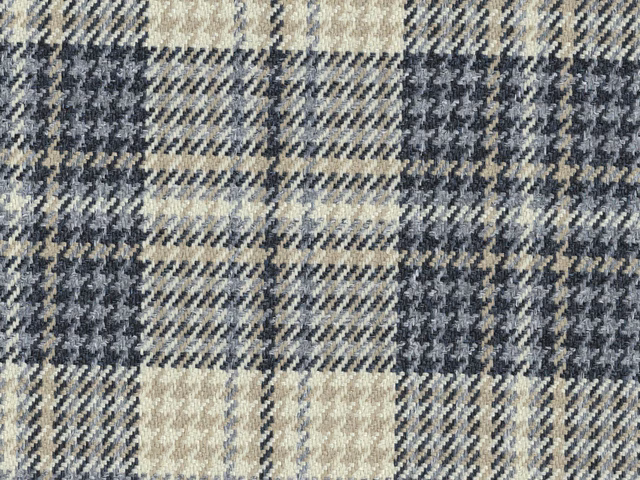 Charcoal grey and cream checked flat-weave fabric with a softly mottled texture