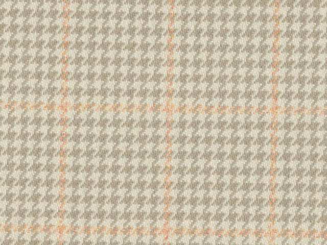 Warm taupe checked flat weave with cream, grey and subtle terracotta lines