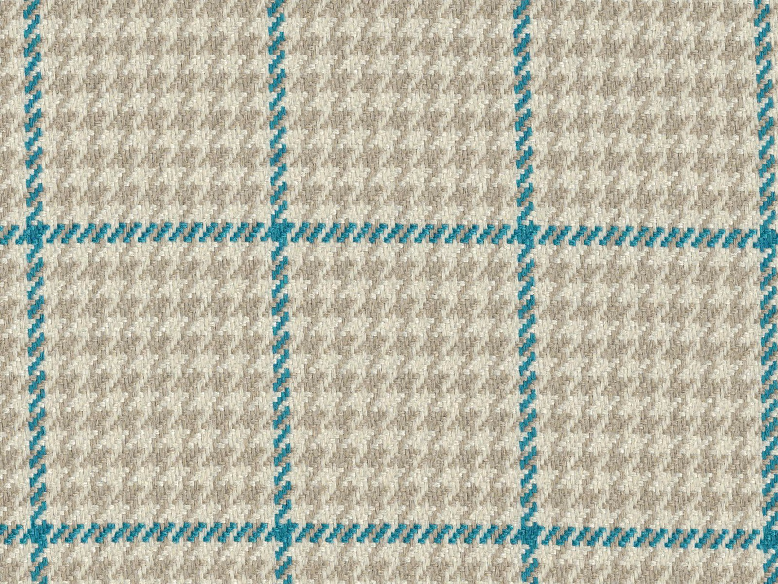 Stone beige and grey checked flat weave with fine teal grid lines
