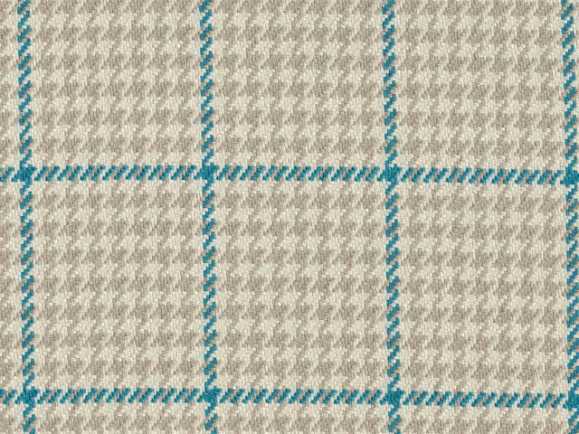 Stone beige and grey checked flat weave with fine teal grid lines