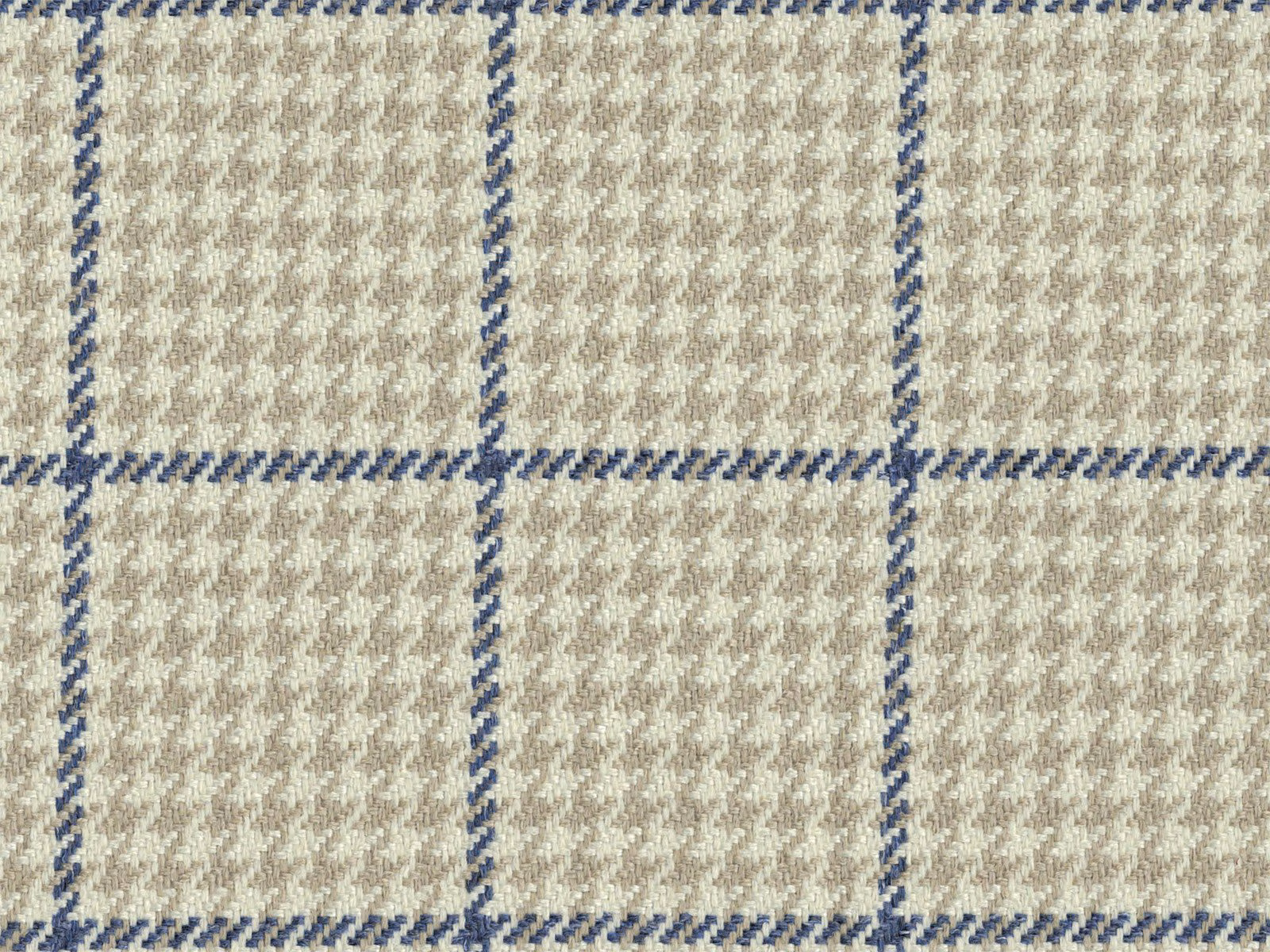 Warm beige flat-weave fabric with a textured blue windowpane check