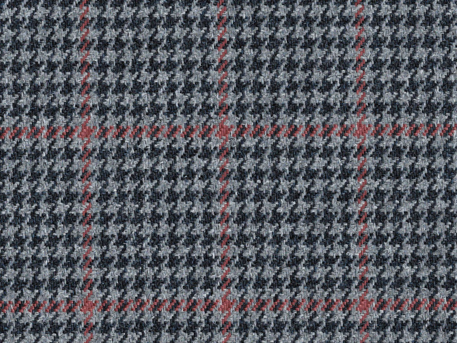 Charcoal grey broken check with fine muted red windowpane lines in a textured weave