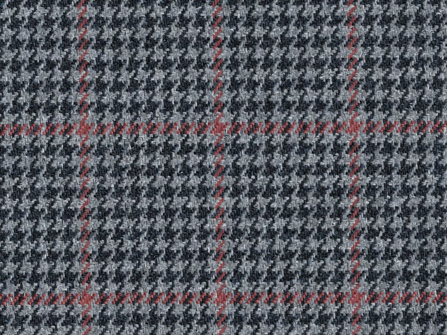 Charcoal grey broken check with fine muted red windowpane lines in a textured weave