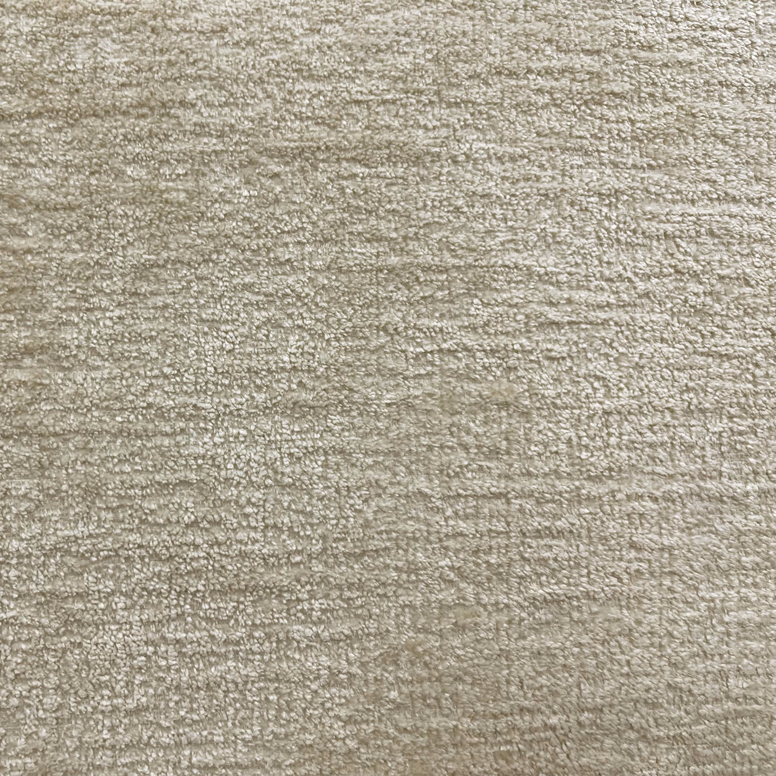 Pale greige-taupe chenille with mottled horizontal slub texture and soft sheen