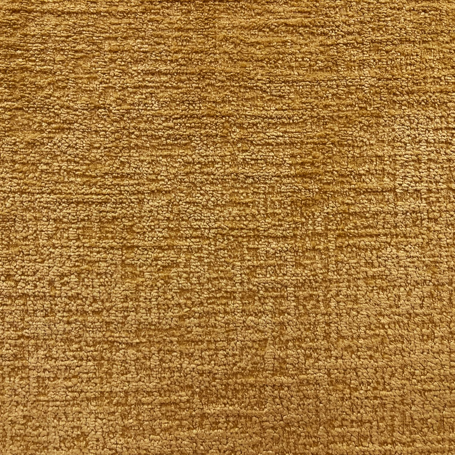 Warm ochre-gold chenille with nubby flecked weave and subtle brown tonal variation
