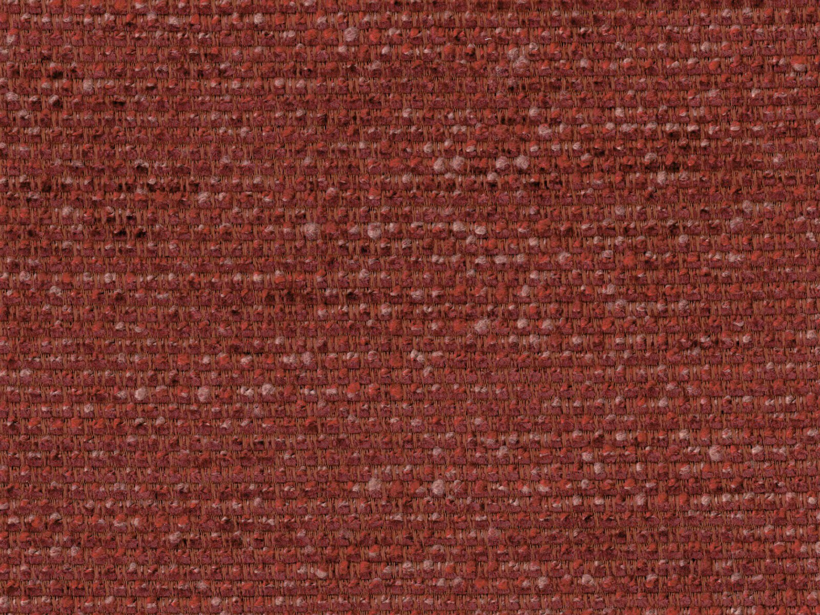 Deep brick-red chenille with burgundy flecks and a dense nubby woven texture