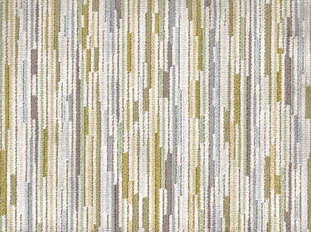 Ivory velvet with broken sage and grey vertical stripes in a tactile ribbed texture